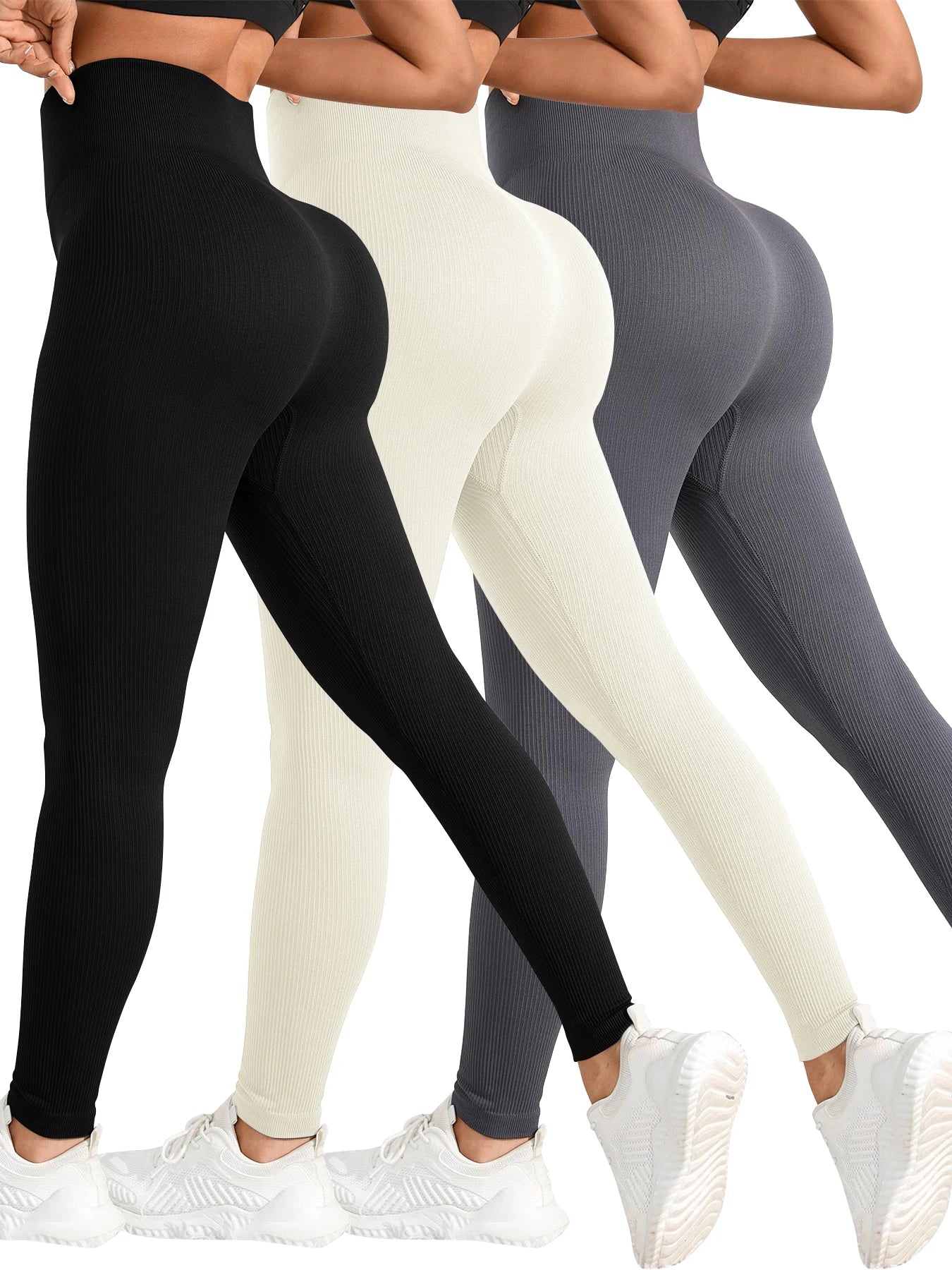 NEW Arrivals 3 PCS Set Women's Yoga Pants High Waisted Sport Gym Fitness Leggings Women Seamless Female Legging Tummy Control Running Tights Women Sports Apparel Sets