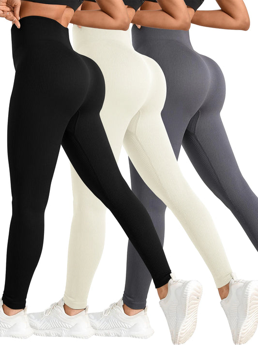 NEW Arrivals 3 PCS Set Women's Yoga Pants High Waisted Sport Gym Fitness Leggings Women Seamless Female Legging Tummy Control Running Tights Women Sports Apparel Sets