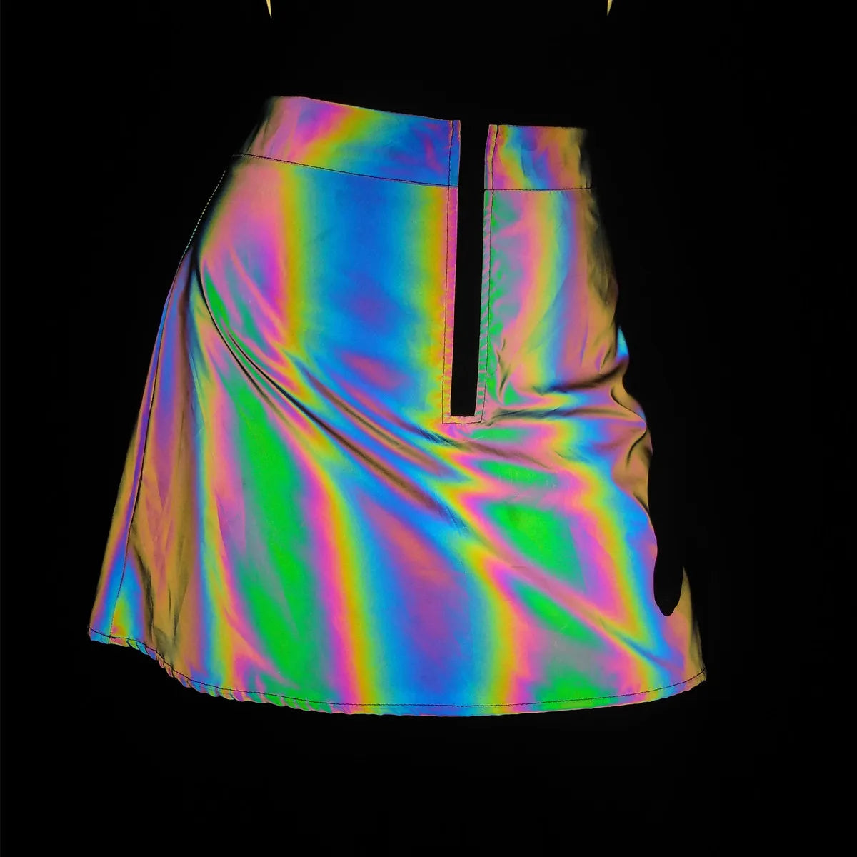 High Waist A-Line Skirts+Bra Women Colorful Reflective 2 Piece Set Night Club Rave Party Reflect Light Mini Clothing Fashion Supplies