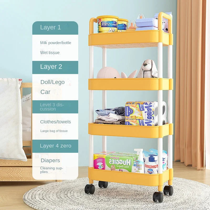 Trolley Storage Rack Kitchen Floor Bathroom Mobile Snack Multi-Layer Bathroom Baby Bedroom Storage Book Rack