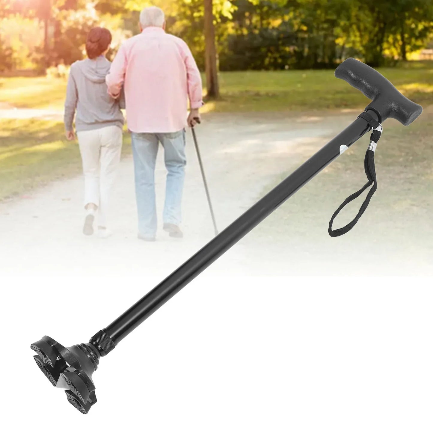 HOT SALE Walking Cane 10 Levels Adjustable Gears Adjustable Height Anti Slip Lightweight Retractable Senior Walking Stick with 4 Pronged Base for Mountaineering Hiking Travel Disability Tools