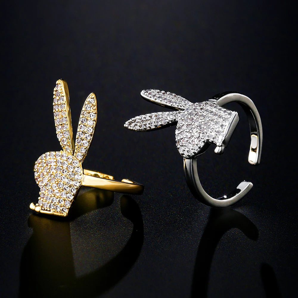 NEW!!!! Playboy Bunny  Luxury Cute Rabbit Open Rings for Women Fashion White Gold Color Party Jewelry Fashion Supplies