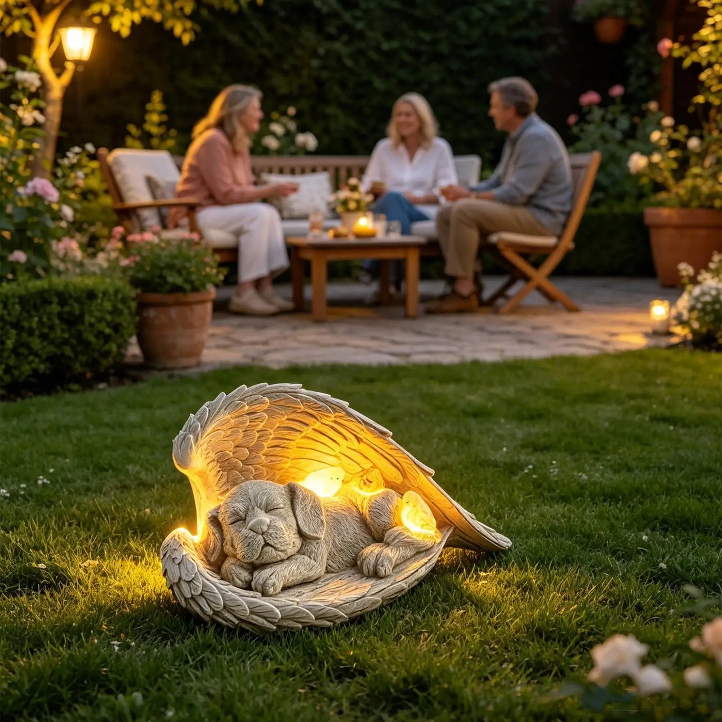 Dog Cherub Solar Lights Statue Outdoor Garden Lawn Memorial Sculpture With Solar Light Waterproof Resin Dog Garden Statue For Yard Lawn Garden Porch Pets Memorial Supplies