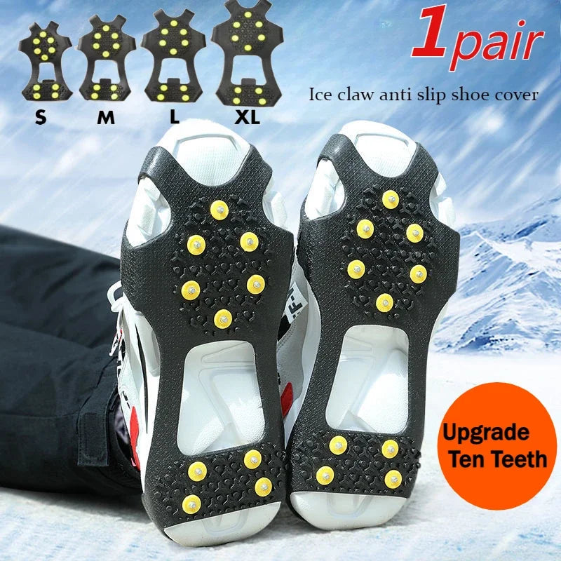 10 Studs Snow Ice Claw Anti-Skid Snow Ice Thermo Plastic Elastomer Climbing Shoes Spikes Grips Cleats Over Shoes Covers Crampons