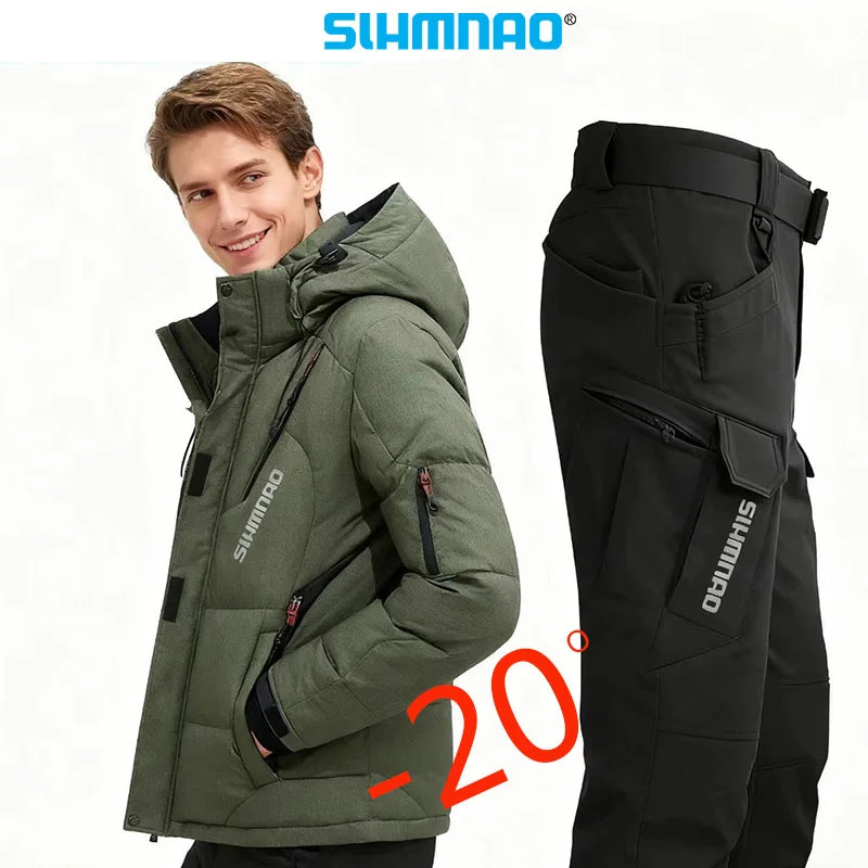 NEW M(50kg) - 4XL (100KG) 7 Colors -40* Degrees  Men's Goose Down Jacket and Tactical Pants, Winter Fishing Suit, Warm, Snow Skiing, Mountain Climbing, Hunting Sportswear