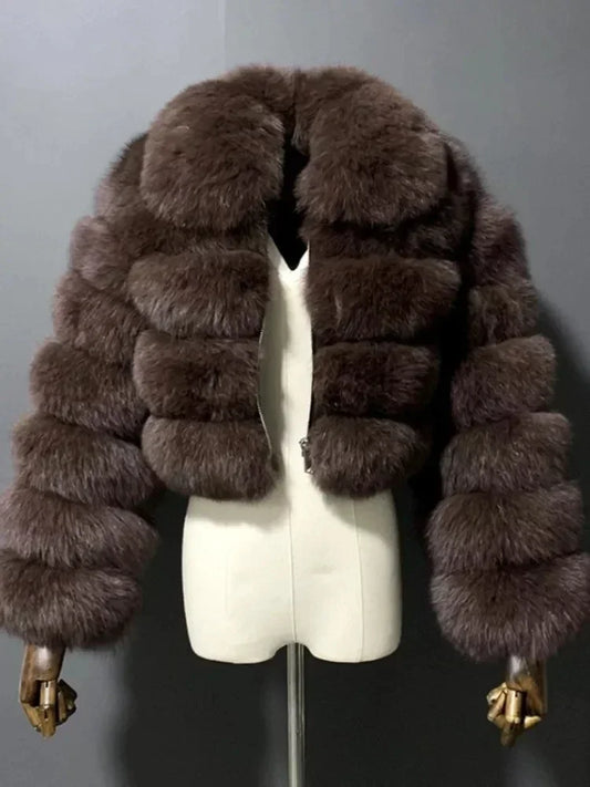 NEW Arrivals S-8XL 4 Colors Extra Plus Size Casual White Black Fluffy Fall Winter Faux Fur Coat Women Short Jacket Long Sleeve Cropped Puffer Fur Jacket Ladies Outwear Girls Winter Fashion Clothing Supplies