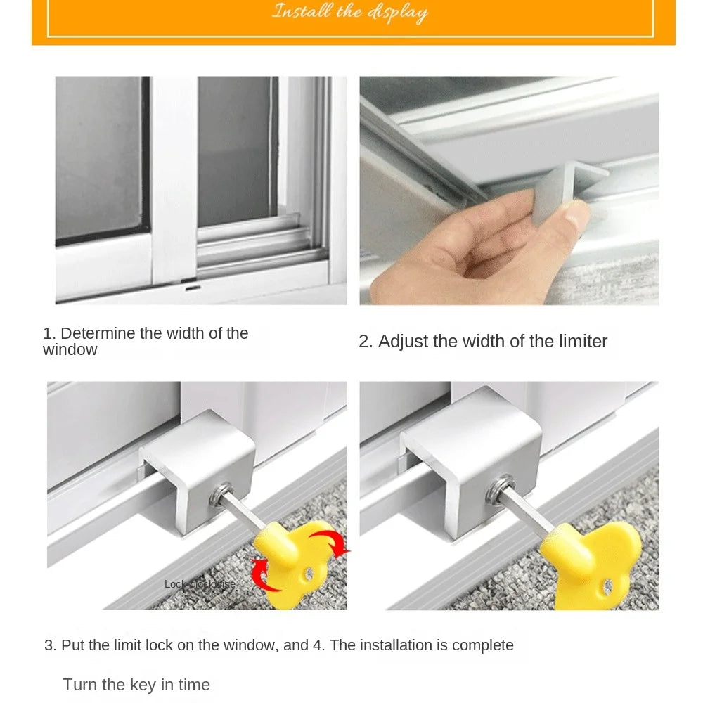 NEW Arrivals Babies Kids Pets Anti-Theft Limit Shutter Door Lock Adjustable Window Restrictor Lock Stopper Safety Locks Child Protection Baby Safety Device
