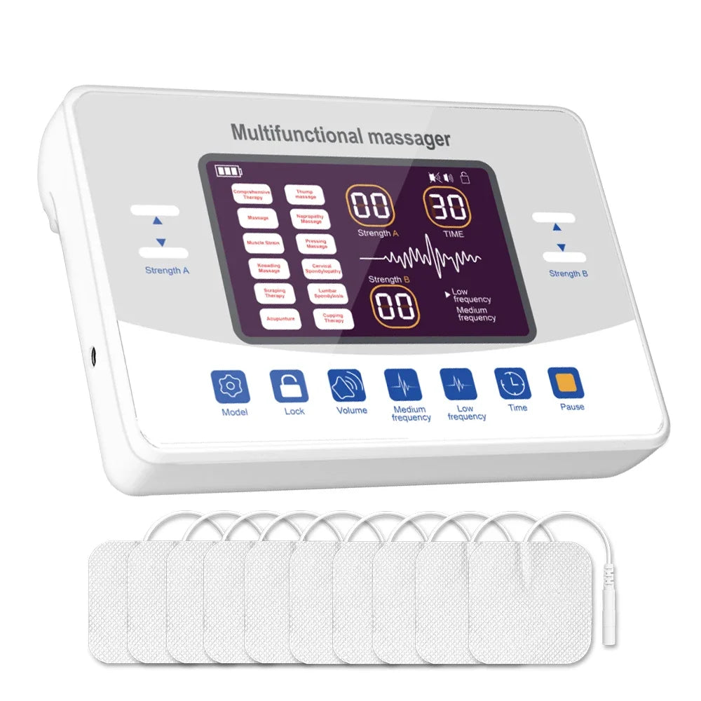 12 Modes + 20 Electrode  Pads Bags Electric Acupuncture EMS Tens Muscle Stimulator 30 Intensities Therapy Pulse Body Massager Electro Health Care Machine