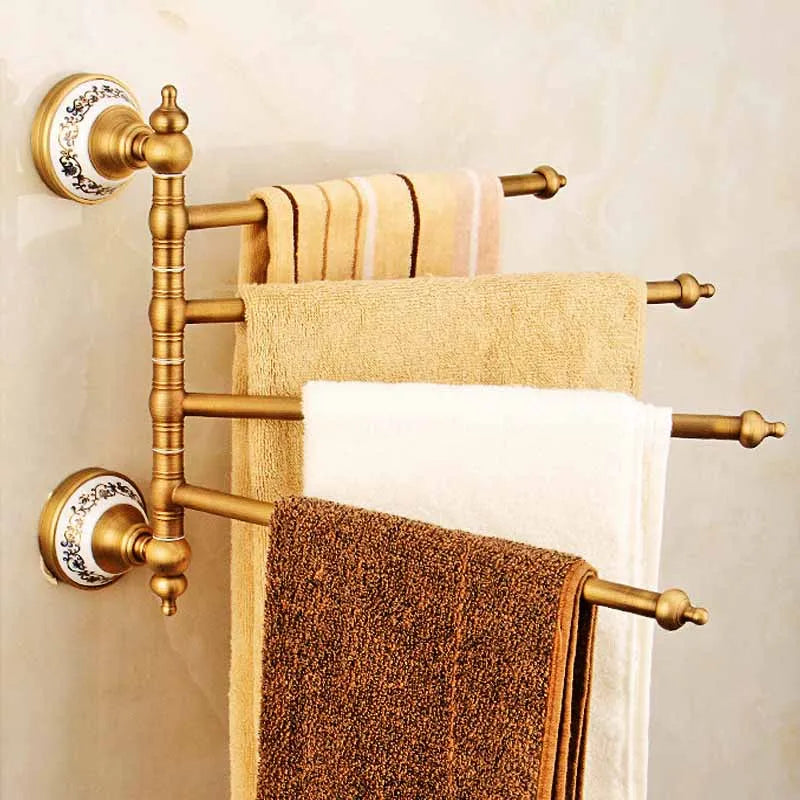 NEW Arrivals Luxury Antique Brass Movable Towel Bar - Heavy Duty Wall Mounted Towel Holder for Bathroom & Kitchen