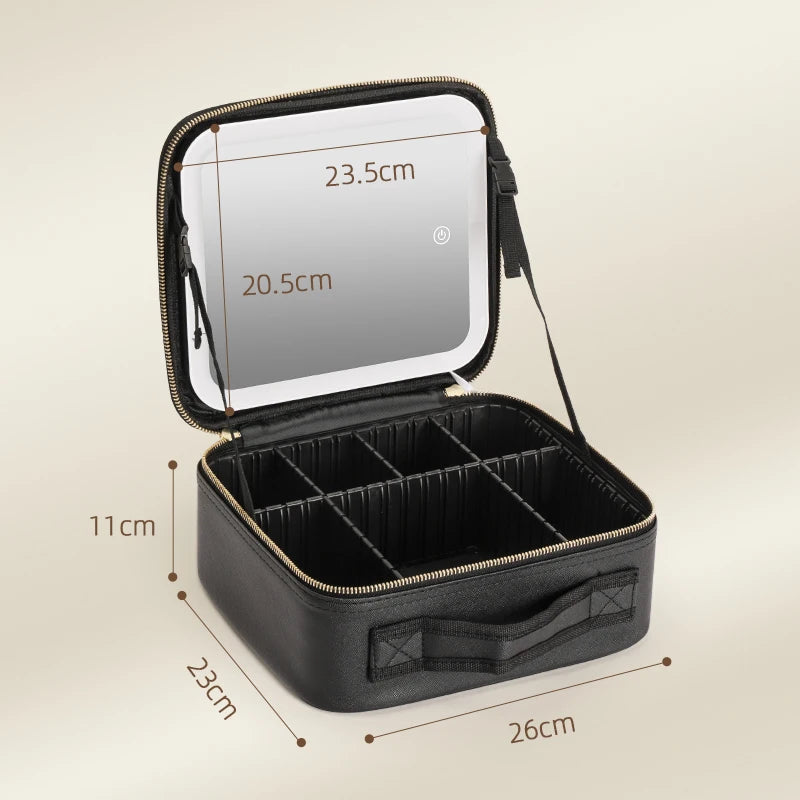 Make-Up Travel Train Case with LED Lighted Mirror, 3 Color Adjust Settings, Travel Makeup Bag With Adjustable Dividers Women Cosmetic Accessories