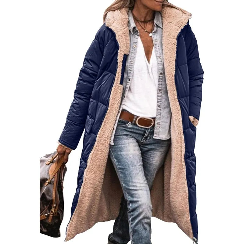 Women's Warm Winter Coats Reversible Sherpa Fleece Long Hooded Puffer Jackets Outerwear