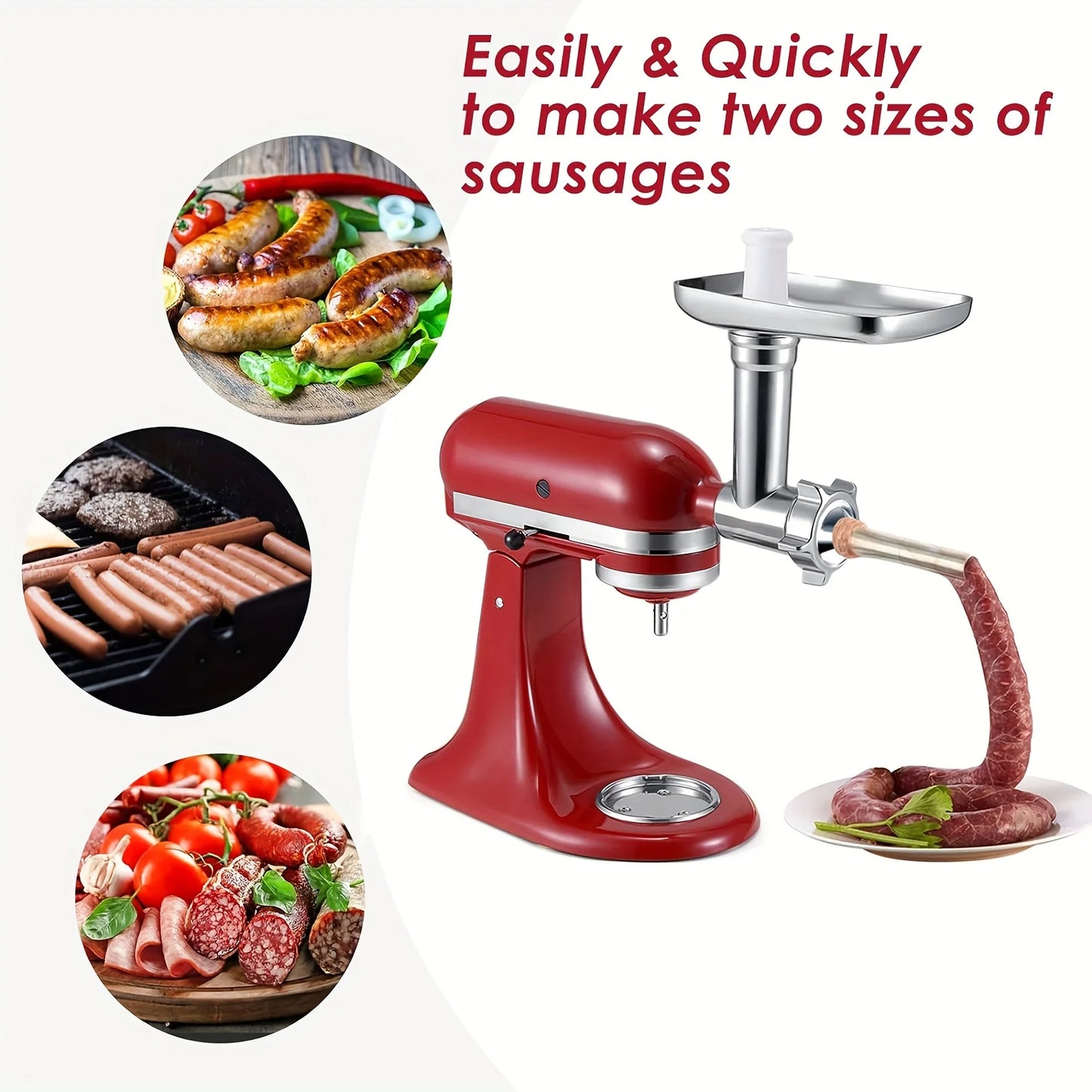 2 in 1 Electric Metal Food Grinder + Stand Mixers Base + Accessories Mince Sausages Maker for Kitchen Aid Meat Grinders, Sausage Fillers, Perfect Mixer Home Hotels Restaurants Kitchenware Supplies