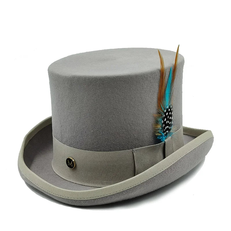 NEW Arrivals British President Men Luxury Top Hat Presidential High Hat British jazz Top Multi-Colors Hats Gentleman Evening Wedding Party  Flat Felt Hat Formal Tuxedos Costume Apparel Accessories Male Luxury Fashion Clothing