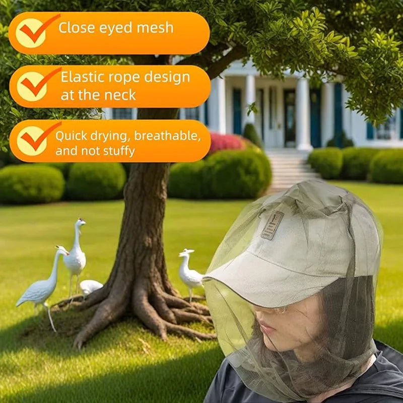 Outdoor Camping Beach Fishing Beekeeping Anti Mosquito Fishing Cap Anti Insect Hat Mesh Breathable Bug Bee Repellent Head Cover Net for Men and Women