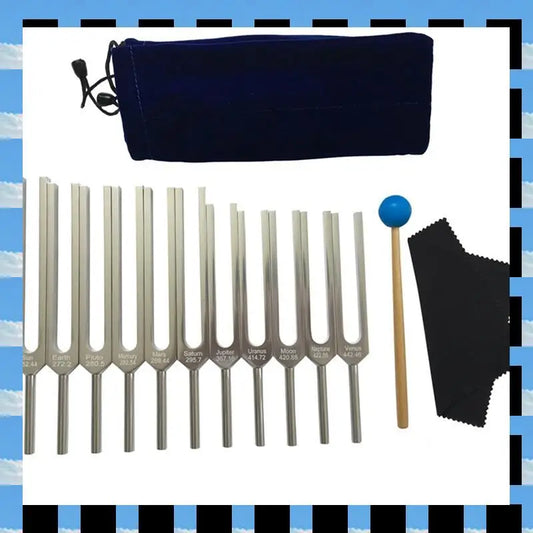 NEW Arrivals 11PCS Set ABME Japanese Tuning Fork Set,  For Healing, Sound Therapy, Yoga Meditation With Silicone Hammer Cleaning Cloth And Bag Anti-Stress Depression Reliever Health Care Supplies