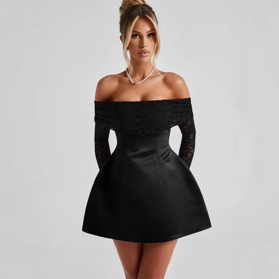 NEW Arrivals White/Black Luxury Satin Lace Glitter Evening Party Night Club Dress Women Backless Elegant Sexy Dress Bodycon Mini Winter Dress Girls Ladies Luxury Fashion Apparel Supplies