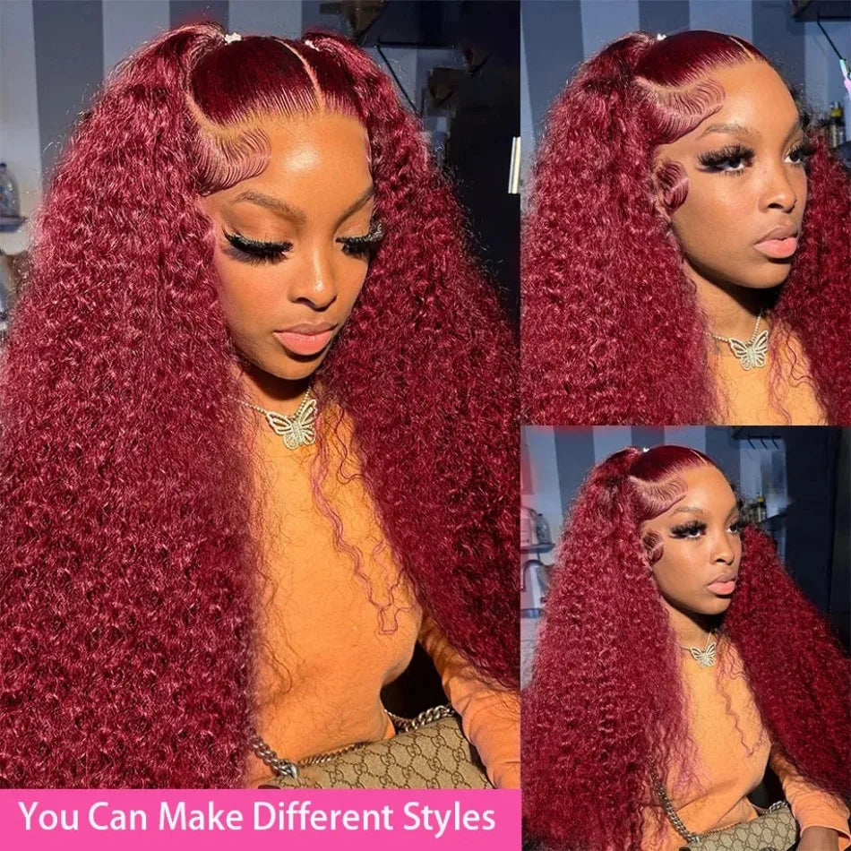 NEW Arrivals 8-36Inches Wet And Wavy 99j Lace Frontal Brazilian Wig Human Hair Burgundy 13x6 HD Lace Frontal Human Natural Hair Wig Red Curly Lace Front Human Hair Wigs