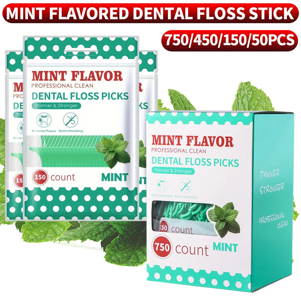 NEW Arrivals 750 PCS Set Mint Dental Floss Stick Travel Business Dinner Household Portable Disposable Care Dental Floss Stick - Oral Care - Deep Cleaning Fresh Breath Dental Accessories Hygiene Care Supplies