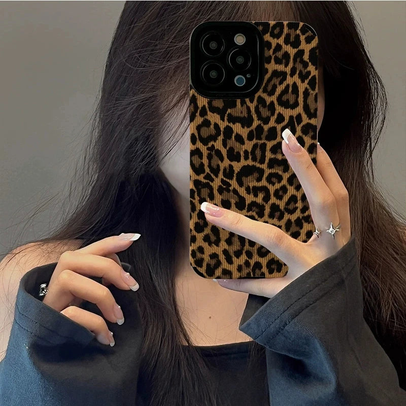 Brown Leopard Print Phone Case For iPhone 15 12 13 14 11 Pro Max Mini 7 8 Plus X XS XR SE Soft Shockproof Bumper Cover