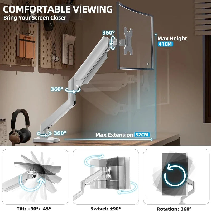 Adjustable Single Monitor Stand Gas Spring Monitor Arm Fully Adjustable Desk Stand Holds 4.4-20 lbs Computer Screen