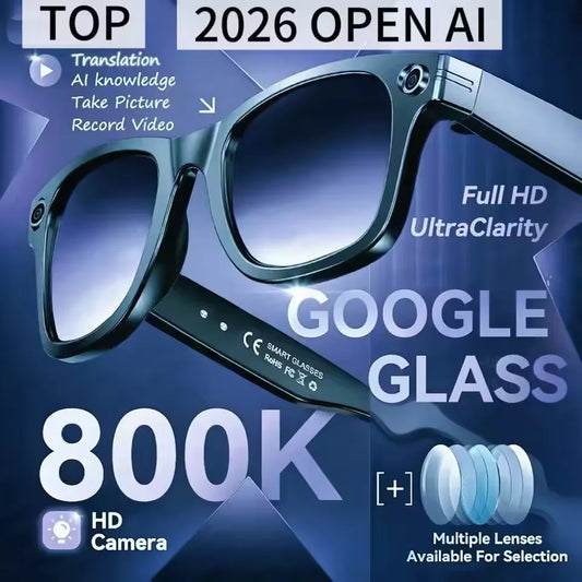 NEW AI Smart Glasses with 8MP Camera Video Recording 100+ Languages Translation Sunglasses Bluetooth Call Music Play Men Women Smart Sunglasses