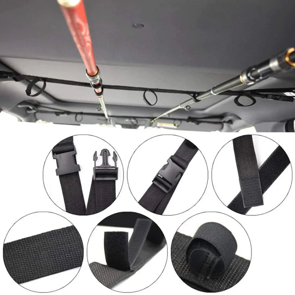 2 PCS Set Vehicle Interior Fishing Rod Gear Holder Car Mounted Storage Rack Vehicle Fishing Rod Rack Holder Strap Fishing Tools Storage Car Carrier for SUV