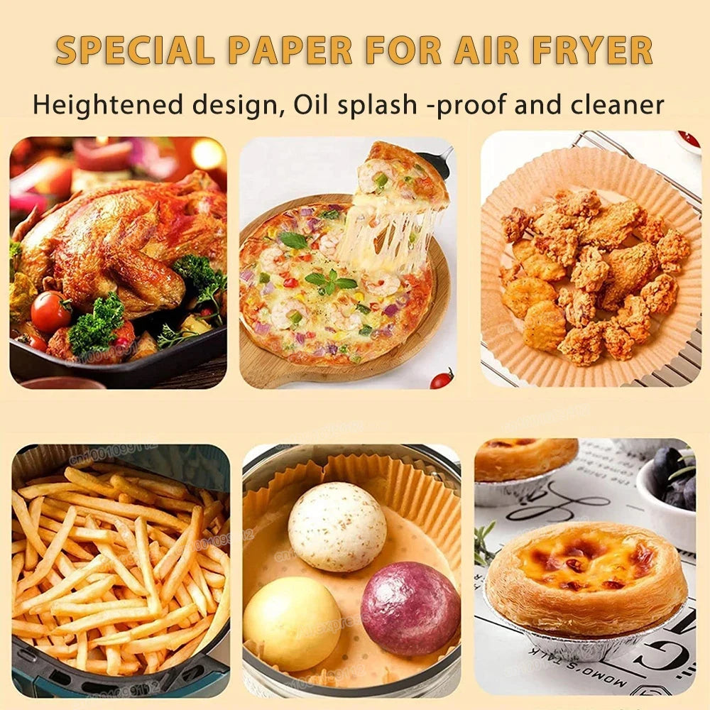 NEW Arrivals 100PCS Set Air Fryer Disposable Paper Non-Stick Air Fryer Baking Paper Plates Round Air-Fryer Paper Liners Paper Kitchen Accessories