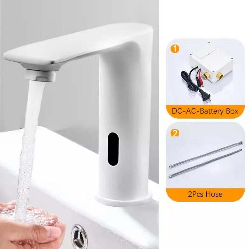 NEW 3 Colors Automatic Sensor Touchless Bathroom Faucet, Modern Basin Faucet for Sink 1 Hole, Waterfall Single Hole Bathroom Sink Faucet Home Bathroom Kitchen Washing Accessories