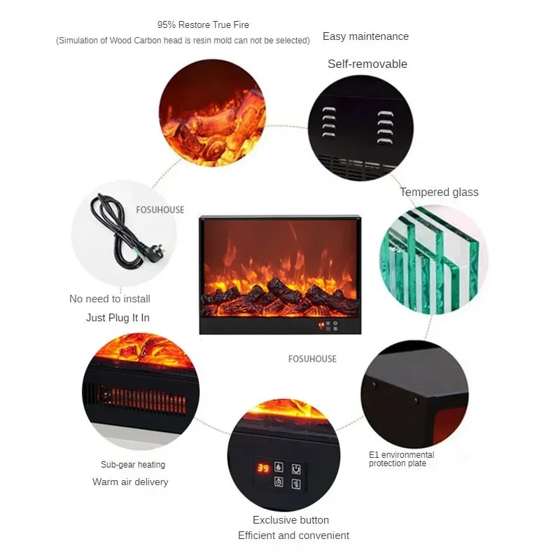 Customized Embedded Home Electric Fireplace Heater Fireplace Core Simulation Flame Living Room Decoration LED Background Wall Mounted Heating Home Supplies