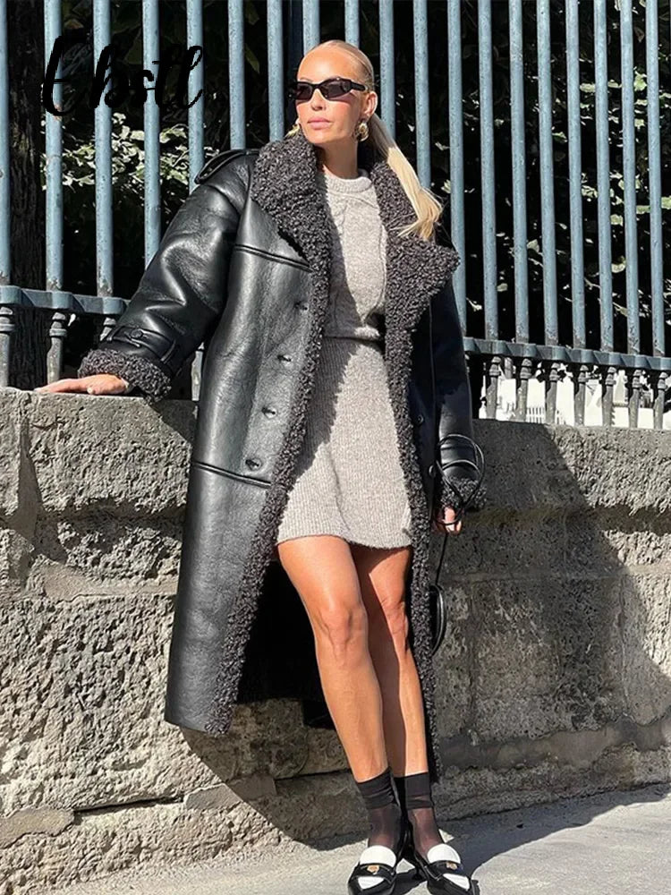 Low-Price Sales are Limited NEW Arrivals Leather Lamb Wool Patchwork Long/Short Coat Women Solid Lace Up Lapel Short Jacket Autumn Winter Thicken Snow Streetwear Outwear Girls Ladies Luxury Fashion Clothing Supplies