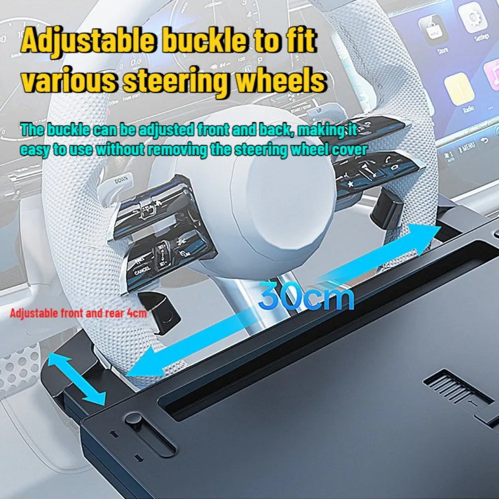 New Car Tray Carbon Fiber Table Food Tray Desk Folding Laptop Desk Auto Steering Wheel Tray Mount Adjustable Water Cup Computer 10kg Weight Bracket Holder Accessories