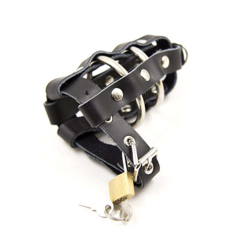 Adult HESEKS Fetish Leather Penis Locks Adjustable Buckle Cock Cage Metal Locked Penis Ring Chastity Device Adult Sex Game for Men Gay