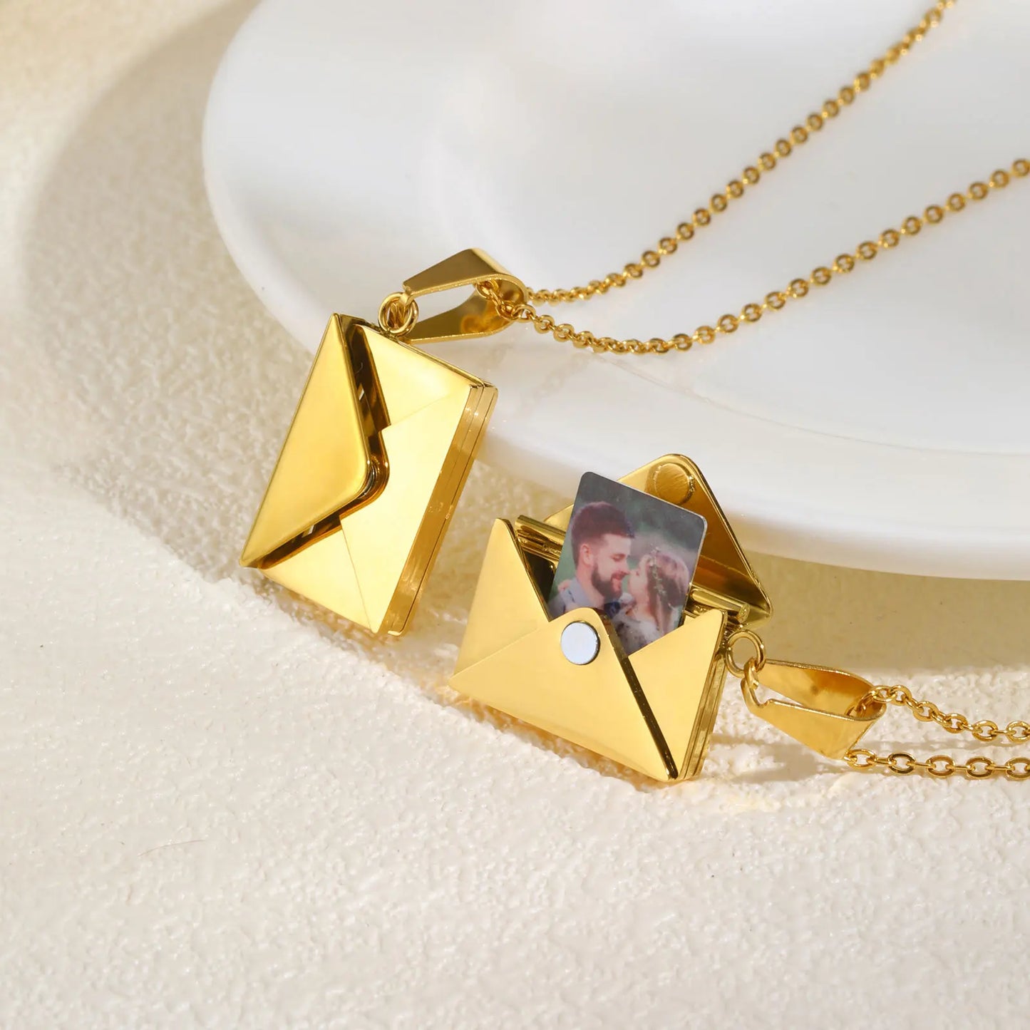 Personalized Photo Locket Necklace Envelope Dates/Names Love Letter Shape Pendant for Women, Customized Picture Pendant Gifts