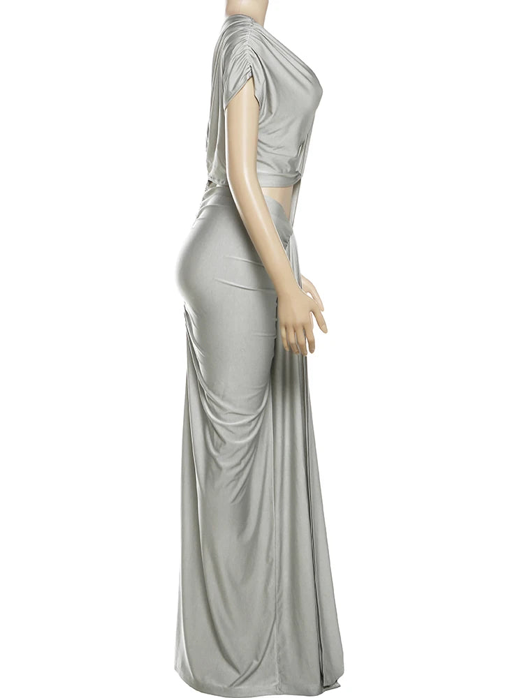 Low-Price Sales are Limited NEW Irregular Hollow Dress Women Ruch Diagonal Collar Shorts Sleeve Waistless Slits Street Trend Elegant Long Bodycon Evening Nightclub Party Outfits Girls Ladies Luxury Fashion Clothing Supplies