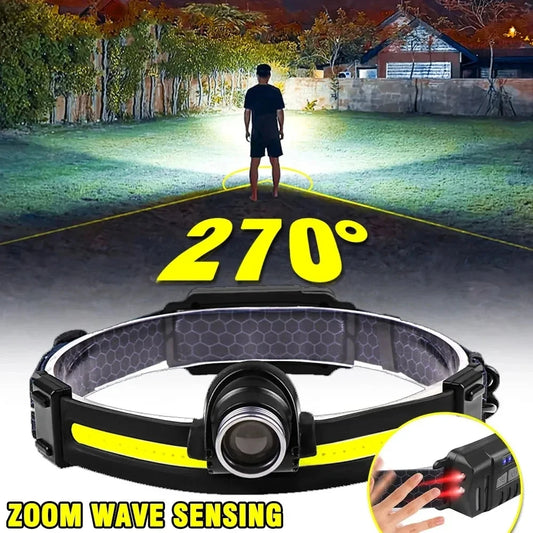 NEW Powerful LED Headlight 7 Modes Infrared Sensor  XPE+COB Sensor Outdoor Camping Hunting Fishing, Cycling and Night Running