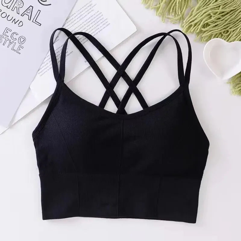 NEW Arrivals Sexy Women Tops Back Cross Strap Tank Top Push Up Running Sports Yoga Bra Breathable Soft Fitness Beauty Solid Color Girls Sports Clothing Supplies