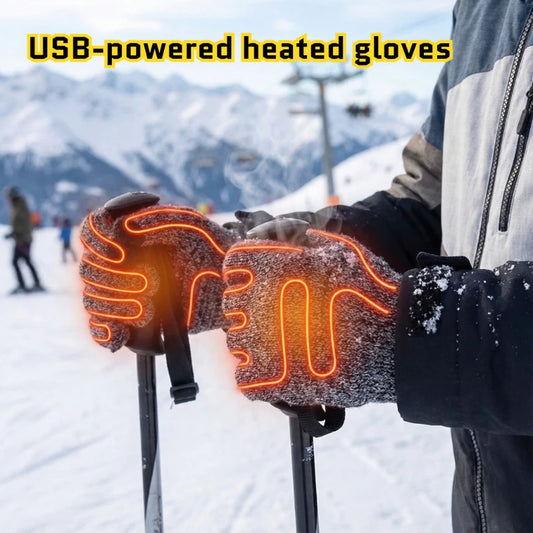 Full Hand USB Heated Gloves Touchscreen Rechargeable Thermal Thickened for Skiing Motorcycle Cycling Commuting Outdoor Winter Activities