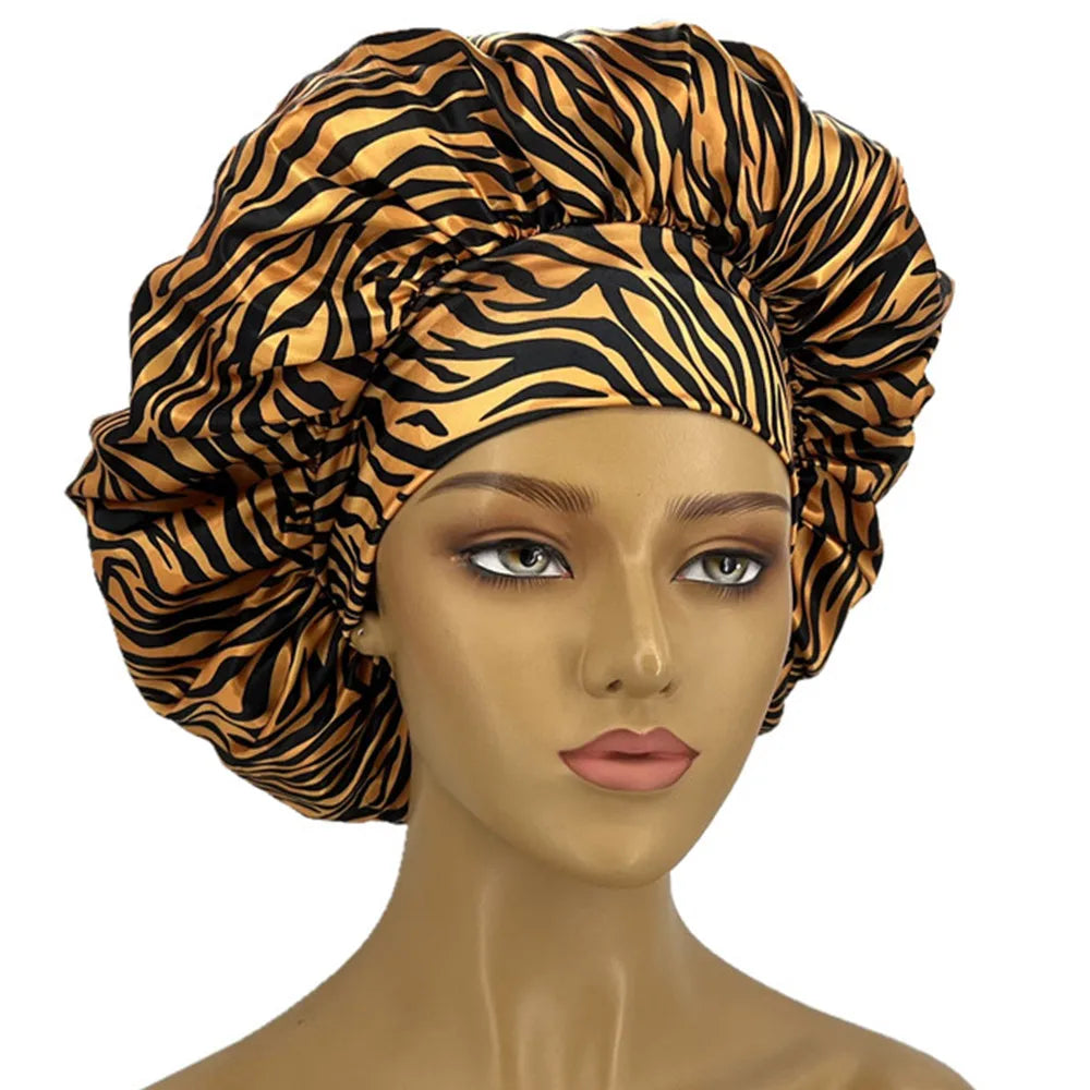 3 Color Leopard Zebra Bonnet for Women - Soft, Curl-Enhancing Sleep Cap with Wide Elastic Band, Unscented, Ideal for Dry & Textured Hai