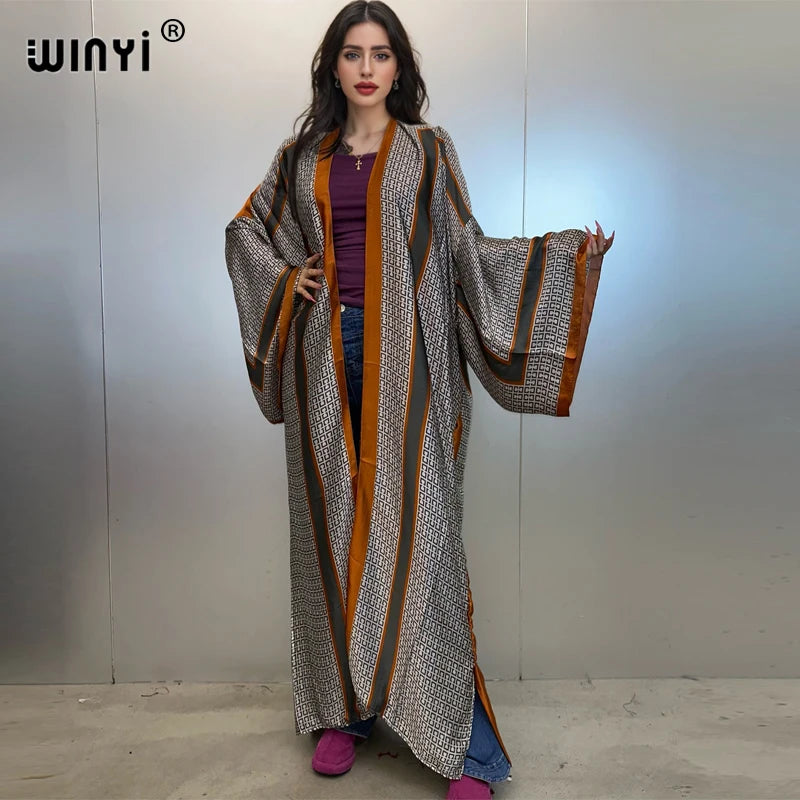 NEW Arrivals Luxury Bohemian kimono kaftan Beachwear Cardigan Sexy Evening Beach Dress Abaya Dubai Algerian Luxury Swimsuit Cover-Ups Beach Outfits Muslim Ladies فستان العيد
