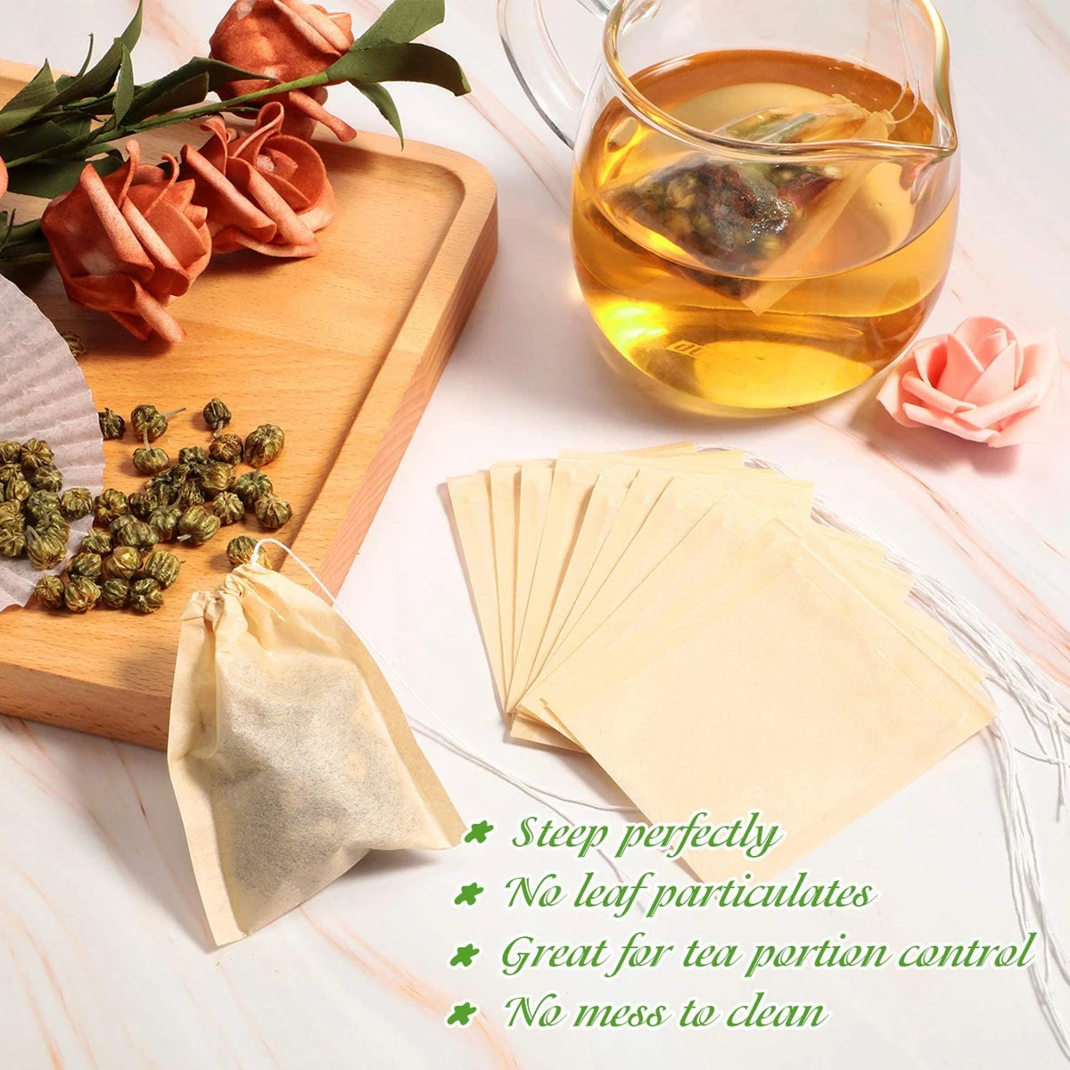 500 PCS Set Pack Tea Bags for Loose Leaf Tea Disposable Tea Bags Empty Tea Bags with Drawstring Natural Wood Pulp Tea Filter Infuser