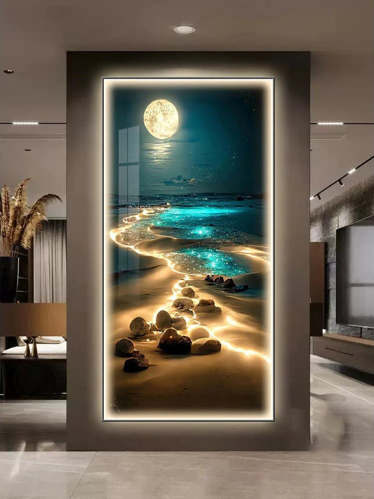 Entrance Decoration Light Painting Moon Corridor Hanging Painting Light Sea Home Living Room Mural Light Ocean Waves Wall Lamp