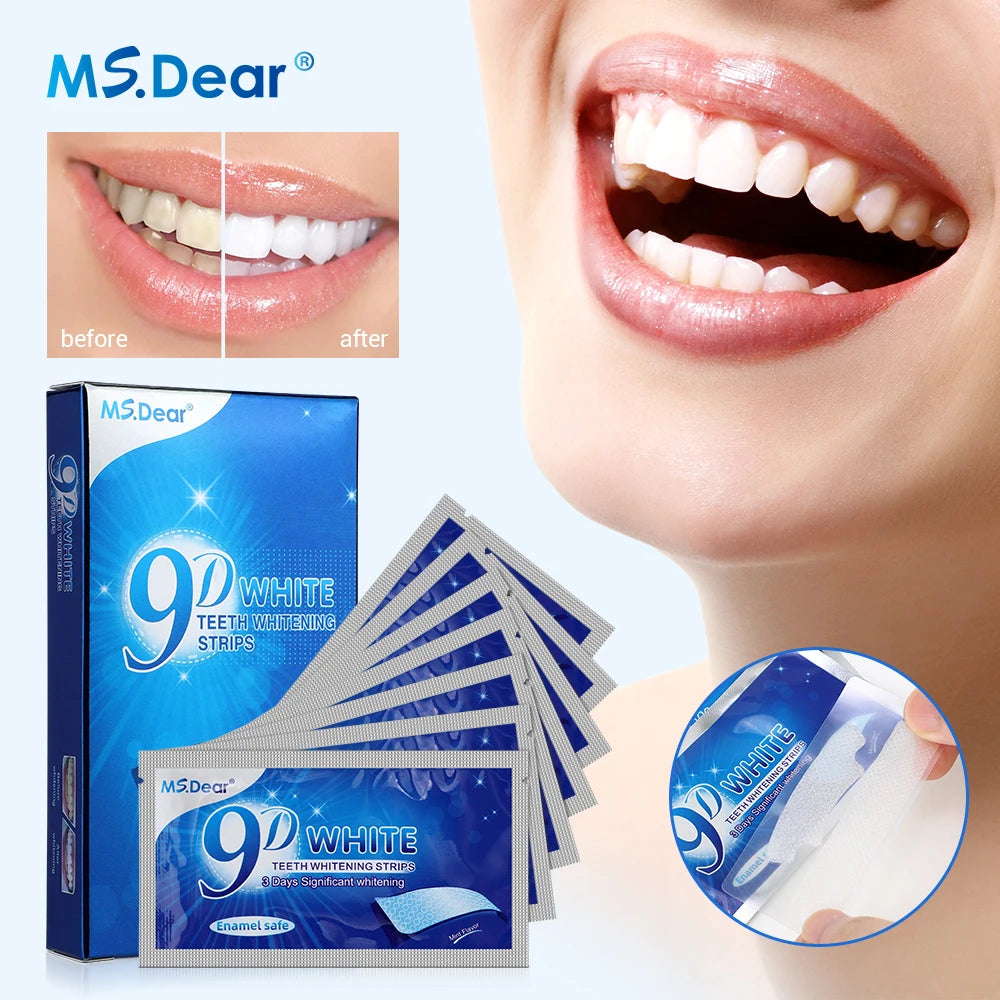 28-37-70 Pairs Set 9D Gel Teeth Whitening Strip White Tooth Dental Kit Oral Hygiene Care Strip False Teeth Veneers Whitening Gel Mint Scented Fresh Breath and Charming Smile