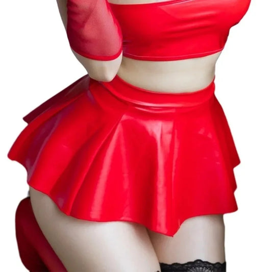 NEW White/Red Color Women PU Leather Pleated Sexy Mini Skirt Lingerie Hot Outfit Clubwear 449B Outwear Evening Party Night Club Rave Party Girls Sexy Hot Mini Skirts