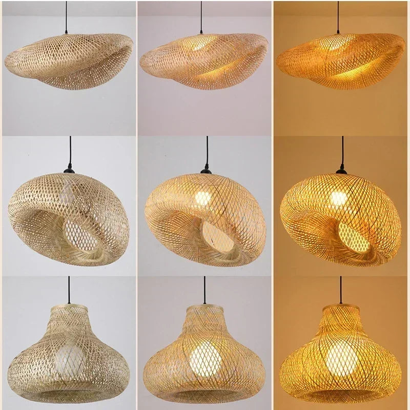 2025 Newest Bamboo Pendant Lamps Ceiling Lights Rattan Wicker Lustre Hand Knit Braiding Suspended Home Dining Braided Decor
