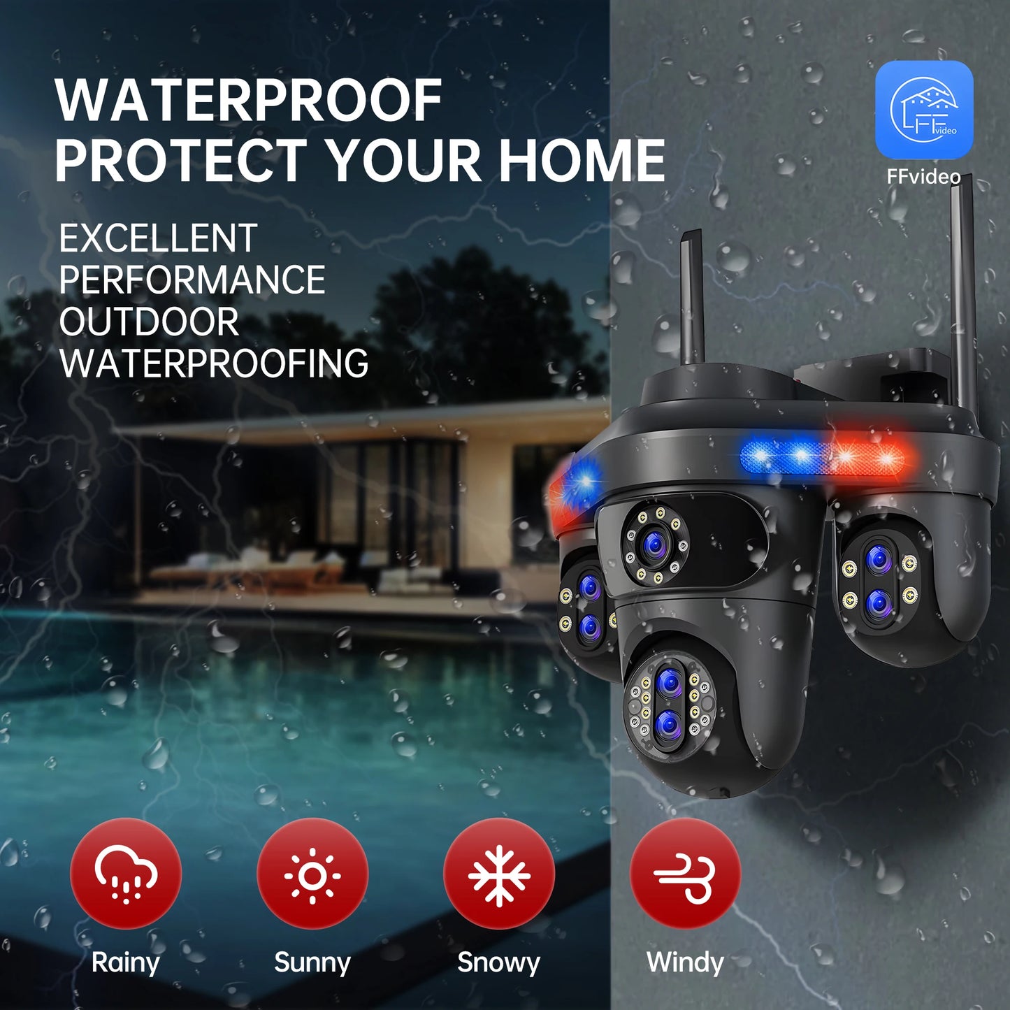 NEW Arrivals AI Functions 35MP Wi-Fi IP Camera 4 Screens 7 Lens 10X Zoom Outdoor Wireless PTZ Security Cam Auto Tracking CCTV Surveillance Camera Home Office Factory Security Systems