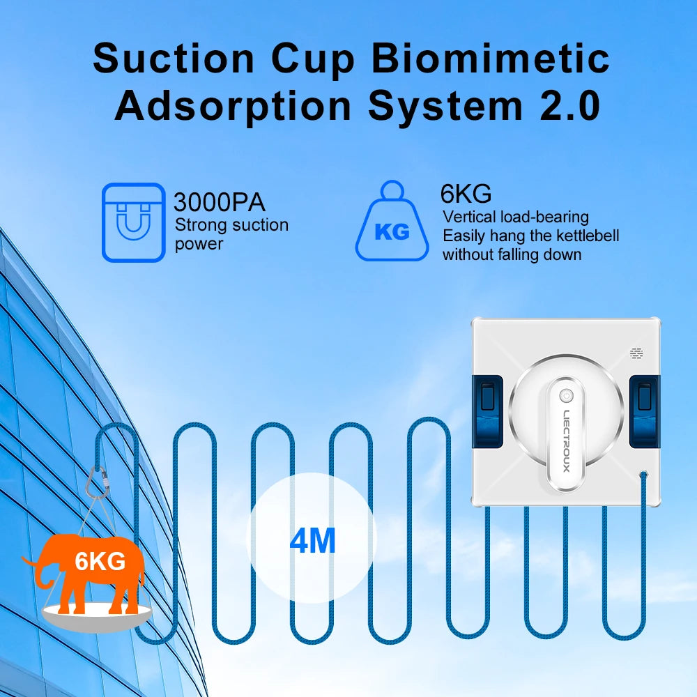 Robot Window Cleaner 2-Way Water Spray,Home Glass Floor Wall Window Cleaning Robot,Strong Vacuum,Smart Memory