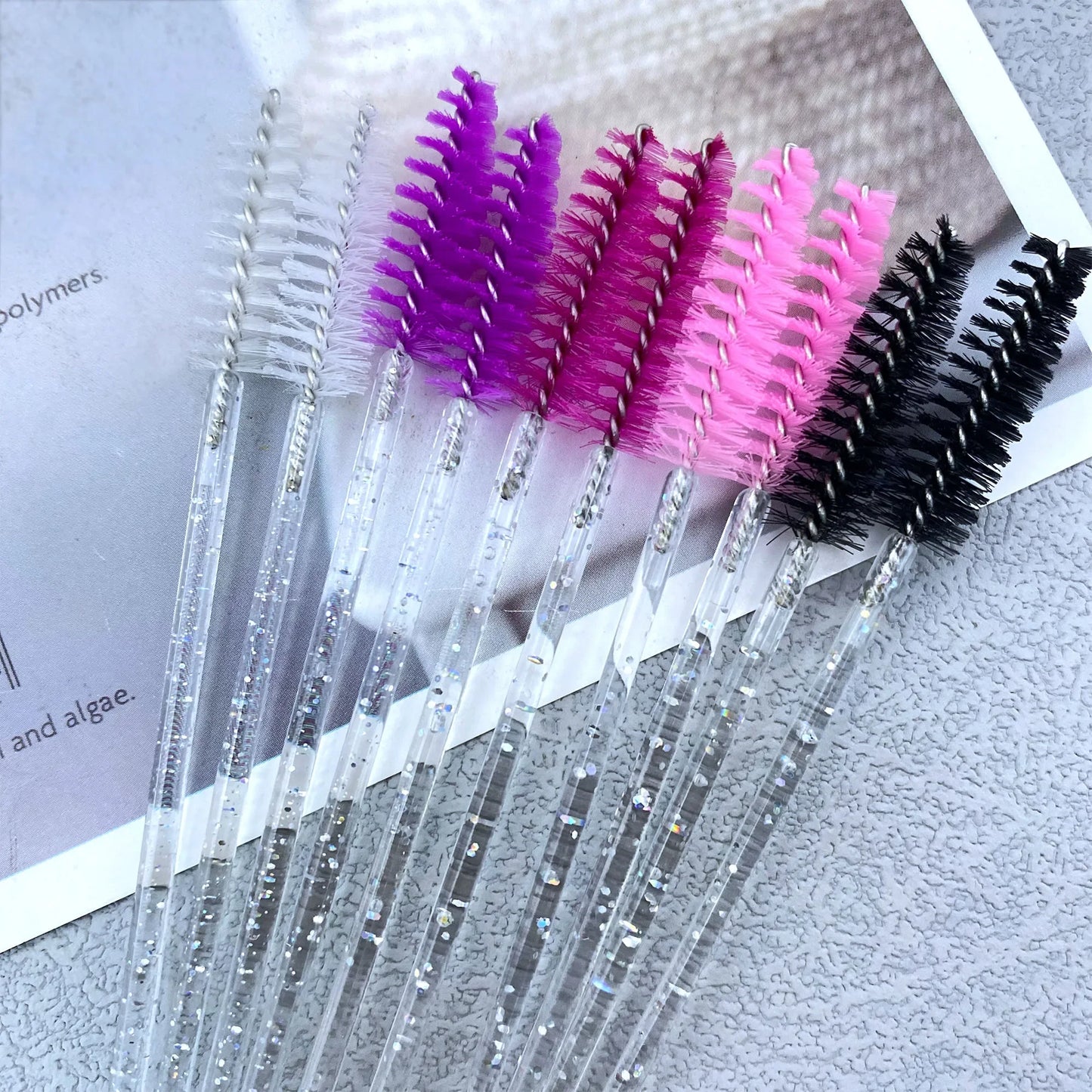 NEW Arrivals 500 PCS Set Eyelashes Brush Crystal Diamond Handle Make-Up Brush Mascara Wands Eyelash Extension Tool Supplies Applicator Spoolers Women Girls Cosmetic Accessories