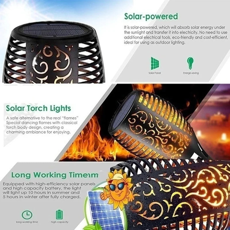 4/6/8/10Pcs Solar Flame Torch Lights Flickering Light Waterproof Garden Decoration Outdoor Lawn Path Yard Patio Floor Lamps