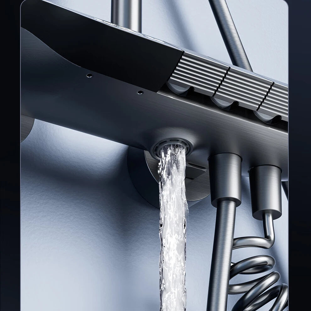 Ambient Lighting Digital Shower System Hot Cold Bathroom Mixer Faucet Rain Shower Head Grey Thermostatic Digital Shower Set