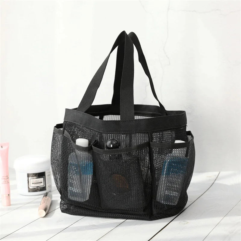 Men's Portable Mesh Shower Caddy Quick Dry Shower Tote Hanging Bath Toiletry Organizer Bag 7 Storage Pockets Double Handles